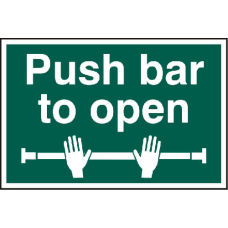 ASEC `Push Bar To Open` 200mm x 300mm PVC Self Adhesive Sign 1 Per Sheet - Green