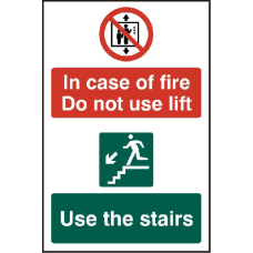 ASEC `In Case Of Fire Do Not Use Lift` 200mm x 300mm PVC Self Adhesive Sign 1 Per Sheet