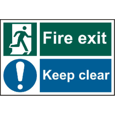 ASEC `Fire Exit Keep Clear` 200mm x 300mm PVC Self Adhesive Sign 1 Per Sheet