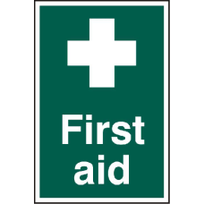 ASEC `First Aid` 200mm x 300mm PVC Self Adhesive Sign 1 Per Sheet - Green