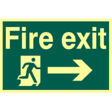 ASEC `Fire Exit` 200mm x 300mm PVC Self Adhesive Photo luminescent Sign Right - Photoluminescent