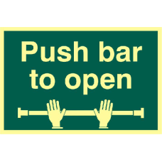 ASEC `Push Bar To Open` 200mm x 300mm PVC Self Adhesive Photo luminescent Sign 1 Per Sheet - Photoluminescent