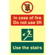 ASEC `In Case Of Fire Do Not Use Lift` 200mm x 300mm PVC Self Adhesive Photo luminescent Sign 1 Per Sheet