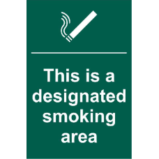 ASEC `This Is A Designated Smoking Area` 200mm x 300mm PVC Self Adhesive Sign 1 Per Sheet - Green