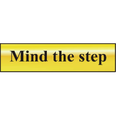 ASEC `Mind The Step` 200mm x 50mm  Self Adhesive Sign 1 Per Sheet - Gold