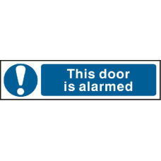 ASEC `This Door Is Alarmed` 200mm x 50mm PVC Self Adhesive Sign 1 Per Sheet - Blue & White
