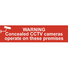 ASEC `Warning Concealed CCTV Cameras Operate On These Premises` 200mm x 50mm PVC Self Adhesive Sign 1 Per Sheet - Red
