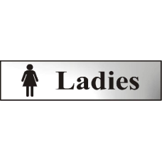 ASEC `Ladies` 200mm x 50mm  Self Adhesive Sign 1 Per Sheet - Chrome Plated