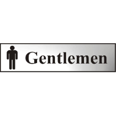 ASEC `Gentlemen` 200mm x 50mm  Self Adhesive Sign 1 Per Sheet - Chrome Plated