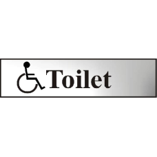 ASEC `Disabled Toilet` 200mm x 50mm  Self Adhesive Sign 1 Per Sheet - Chrome Plated