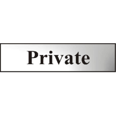 ASEC `Private` 200mm x 50mm  Self Adhesive Sign 1 Per Sheet - Chrome Plated
