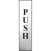 ASEC `Push` 200mm x 50mm  Self Adhesive Sign 1 Per Sheet - Chrome Plated