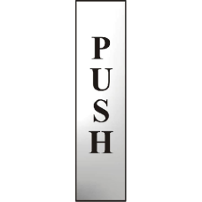 ASEC `Push` 200mm x 50mm  Self Adhesive Sign 1 Per Sheet - Chrome Plated