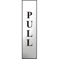 ASEC `Pull` 200mm x 50mm  Self Adhesive Sign 1 Per Sheet - Chrome Plated