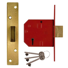UNION 2134E BS 5 Lever Deadlock 80mm Keyed To Differ  - Polished Lacquered Brass