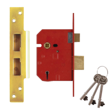 UNION 2234E BS 5 Lever Sashlock 67mm Keyed To Differ  - Polished Lacquered Brass