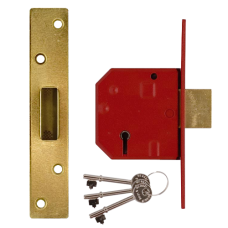 UNION 2134E BS 5 Lever Deadlock 67mm Keyed To Differ  - Polished Lacquered Brass
