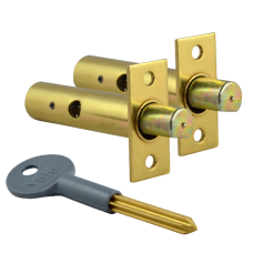 YALE PM444 Door Security Rack Bolt 60mm 2 Bolts 1 Key  - Polished Brass