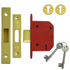 UNION J2105 StrongBOLT 5 Lever Deadlock 64mm Keyed To Differ  - Polished Brass