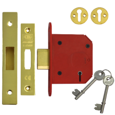 UNION J2105 StrongBOLT 5 Lever Deadlock 75mm Keyed To Differ  - Polished Brass