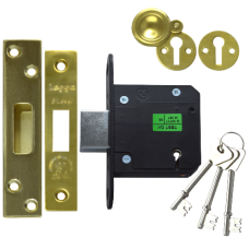 LEGGE N5641 & N5761 5 Lever Deadlock 76mm Keyed To Differ  - Polished Brass