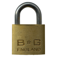 B&G Warded  Open Shackle Padlock - Steel Shackle 38mm Keyed To Differ D102 - Brass