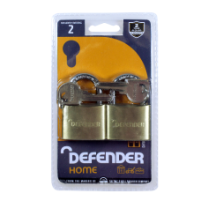 DEFENDER Brass Open Shackle Padlock 20mm Keyed Alike Twin Pack - Steel