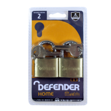 DEFENDER Brass Open Shackle Padlock 40mm Keyed Alike Twin Pack - Steel