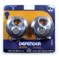 DEFENDER 70mm Discus Padlock 70mm Keyed Alike Twin Pack - Silver