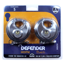 DEFENDER 70mm Discus Padlock 70mm Keyed Alike Twin Pack - Silver