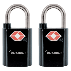 DEFENDER TSA Travel Sentry Padlock - Key Locking 20mm Keyed Alike Twin Pack - Black