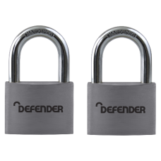 DEFENDER Aluminium Open Shackle Padlock 40mm Keyed Alike Twin Pack - Silver