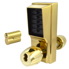 DORMAKABA Series 1000 1041B Knob Operated Digital Lock With Key Override & Passage Set  With Cylinder 1041B-03 - Polished Brass