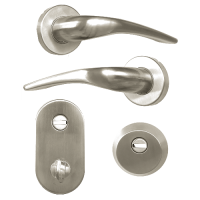 HOOPLY FT09 Lever Handle On Rose & Escutcheon Set with Thumbturn Left Hand - Satin Nickel