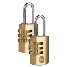 YALE Y150B  Open Shackle Combination Padlock 22mm Pack of 2 - Brass