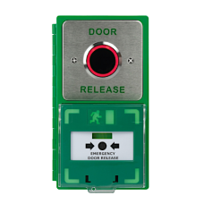 ICS Dual Unit MCP110 Call Point With Infrared Touch Free Exit Button Vertical DBB-H-IR-110-V - Green