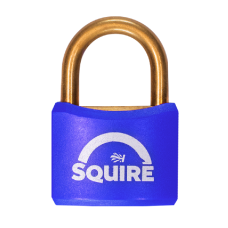 SQUIRE BR40 Open Shackle Brass Padlock With Brass Shackle KD Keyed To Differ - Blue