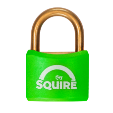 SQUIRE BR40 Open Shackle Brass Padlock With Brass Shackle KD Keyed To Differ - Green