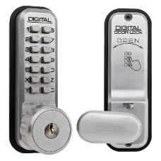 LOCKEY 2435K Series Digital Lock With Key Override & Holdback  - Satin Chrome
