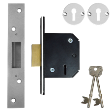 WILLENHALL LOCKS M1 5 Lever Deadlock 64mm Keyed To Differ  - Satin Chrome