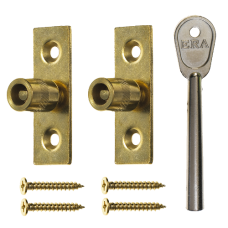 ERA 822 Sash Window Stop  2 Locks + 1 Key  - Polished Brass