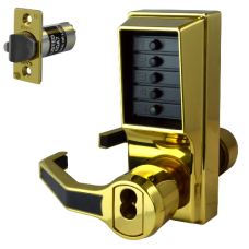 DORMAKABA Simplex L1000 Series L1041B Digital Lock Lever Operated With Key Override & Passage Set  Left Handed With Cylinder LL1041B-03 - Polished Brass