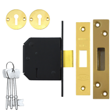 WILLENHALL LOCKS M1C 5 Lever Deadlock 80mm Keyed To Differ  - Polished Brass