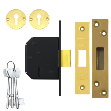 WILLENHALL LOCKS M1C 5 Lever Deadlock 67mm Keyed To Differ  - Polished Brass