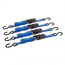 Rubber-Handled Ratchet Tie Down Strap S-Hook 4pk (4m x 25mm Rated 350kg Capacity 700kg)